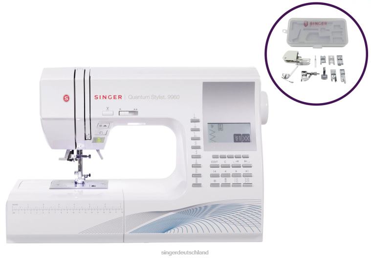 SINGER Geräumiges Bundle mit Nähmaschine Quantum Stylist 9960 und Nähfuß-Set Maschinen NNX4F2